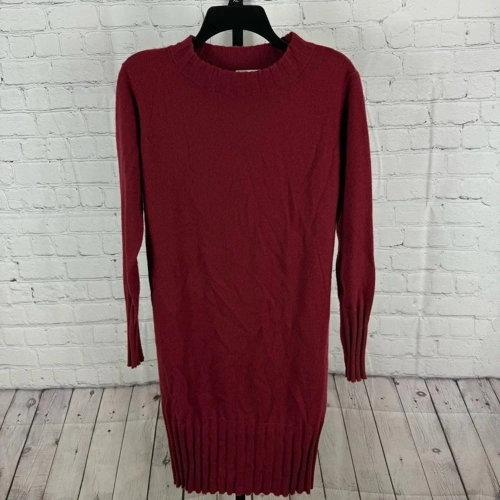 Kinross Rib Trim Red Cashmere Sweater Dress No Size Tag